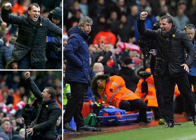 Rodgers Kegirangan di Depan Pellegrini setelah Wasit Tiup Pluit